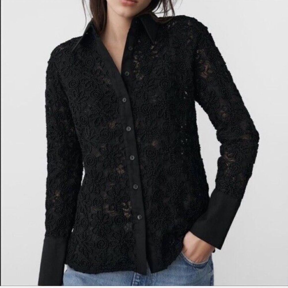 Zara linen blend embroidered long line shirt - Picture 1 of 8